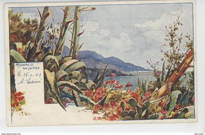 MONACO - Les Jardins (jolie carte illustrée par COLOMBO )