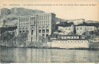 CPA MONACO. Ie Musee Oceanographique et la Tete de Chien Vue prise de la Mer