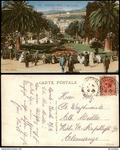 Postcard Monaco The Gardens 1929  gel. Briefmarle Monaco