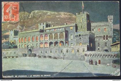 Monaco Monte Carlo - Künstlerkarte "Le Palais du Prince" / Oilette