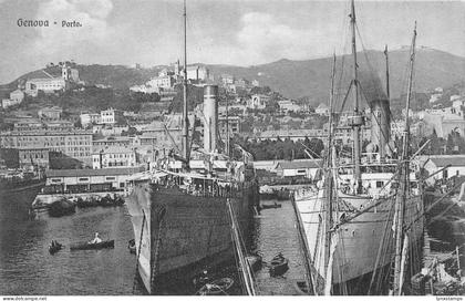 A017 Italy Genova Genoa Port Steamboats vintage postcard