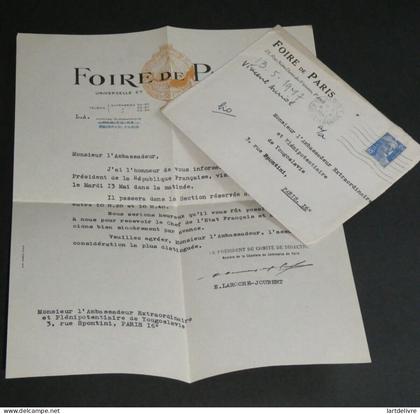 Edmond Laroche-Joubert, LETTRE  SIGNÉE,  Foire de Paris, 1947, Vincent Auriol