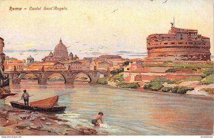 Italy Roma Rome Castel Sant'Angelo Boat Bridge Castle vintage postcard
