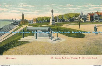 R021219 Milwaukee Juneau Park and Chicago Northwestern Depot Curt Teich