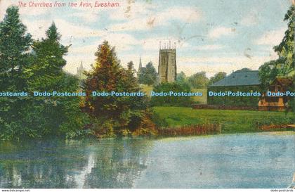 R026206 The Churches from the Avon Evesham Baylis Evesham