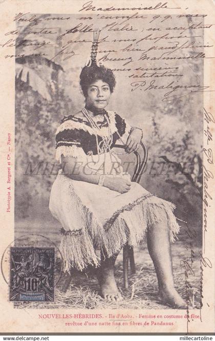 VANUATU - Nouvelles-Hebrides, Ile d'Aoba, Femme Costume de Fete, Postcard 1904