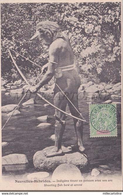 VANUATU - Nouvelles-Hebrides, Indigent tirant un poisson avec arc, Postcard 1906