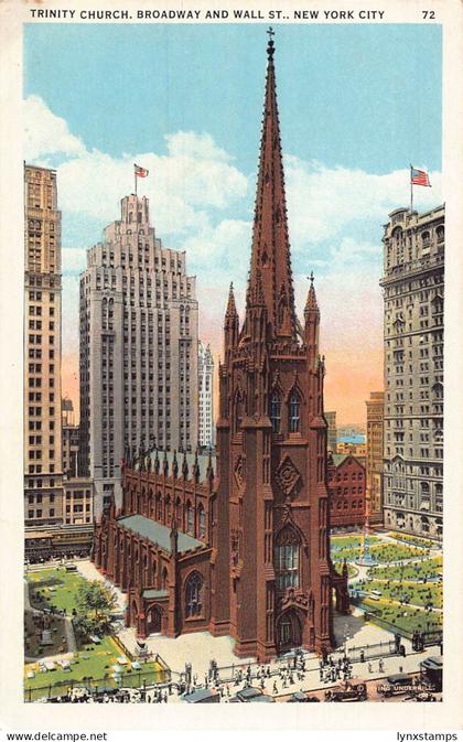 A846 US New York City Trinity Church Broadway and Wall Street postcard