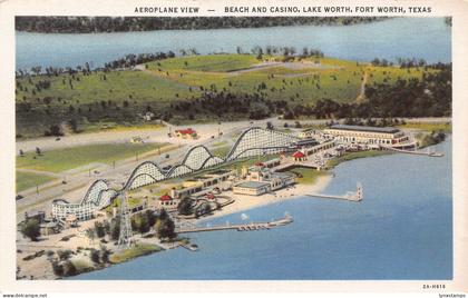 A971 US Aeroplane view Beach and Casino Lake Worth Fort Texas vintage postcard
