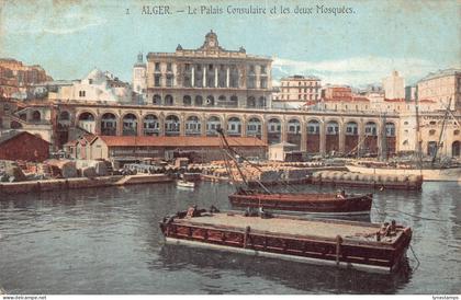 Algeria Algiers Palais Consulaire and Mosques Boats vintage postcard