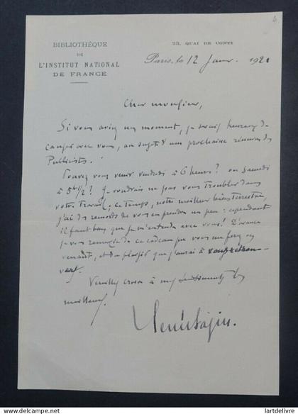 BAZIN René - LETTRE AUTOGRAPHE SIGNEE, Paris, 12 janvier 1921