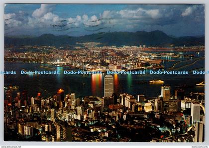 D312988 Hong Kong Night Scene from Peak. National Co. PM Hong Kong. 1984