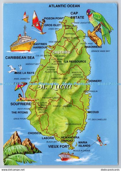 D326106 Map. West Indies. Saint Lucia. Caribbean Dream. Edaxand. Postcard
