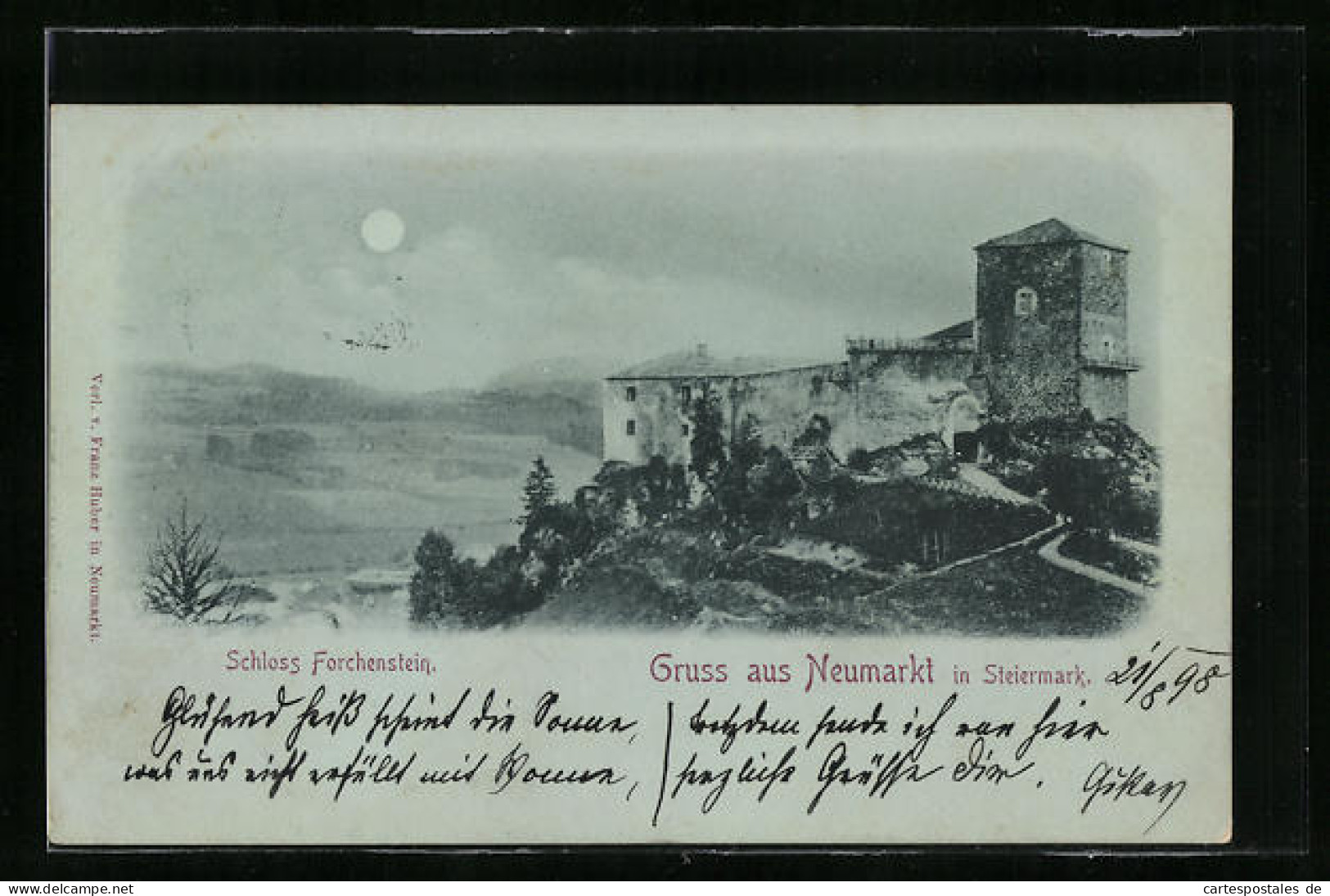 Mondschein-AK Neumarkt in Steiermark, Schloss Forchenstein mit Panorama
