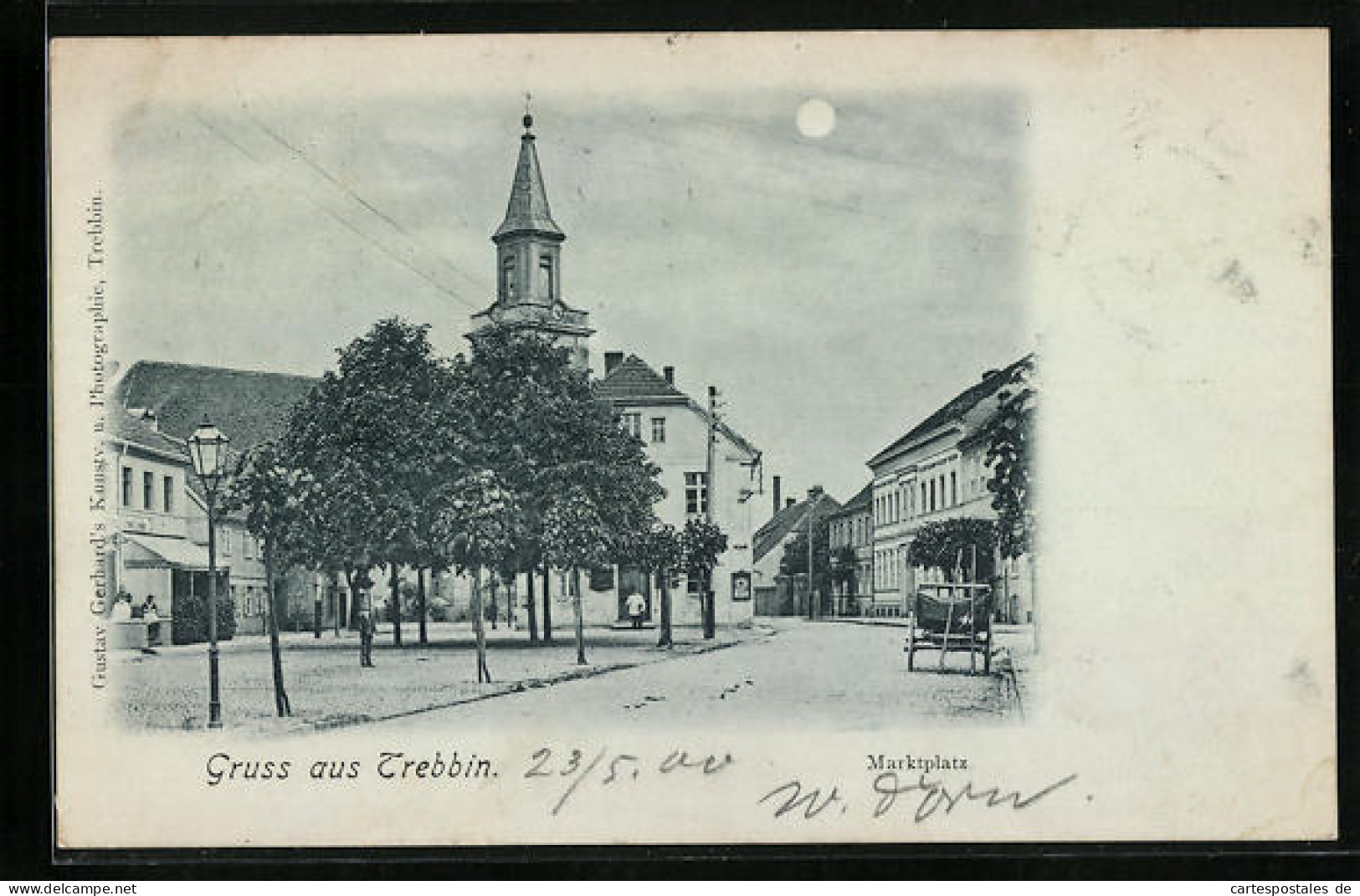 Mondschein-AK Trebbin, Strassenpartie am Marktplatz