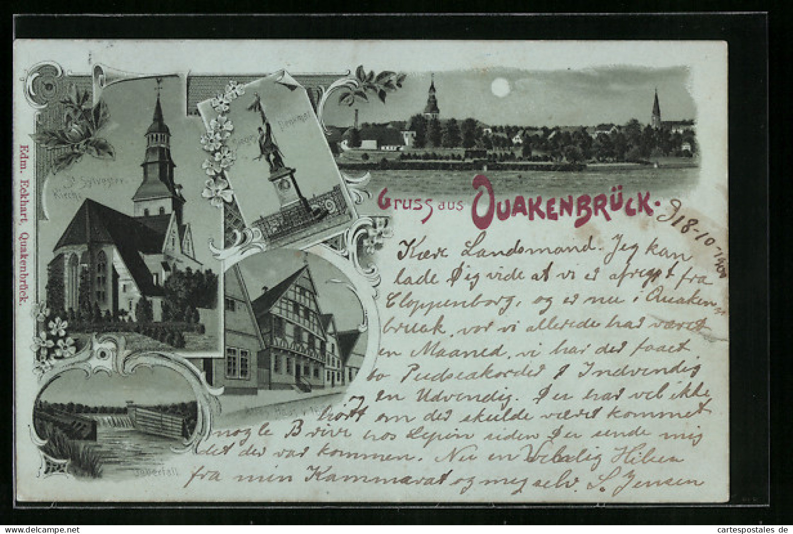 Mondschein-Lithographie Quakenbrück, St. Sylvester-Kirche, Ueberfall