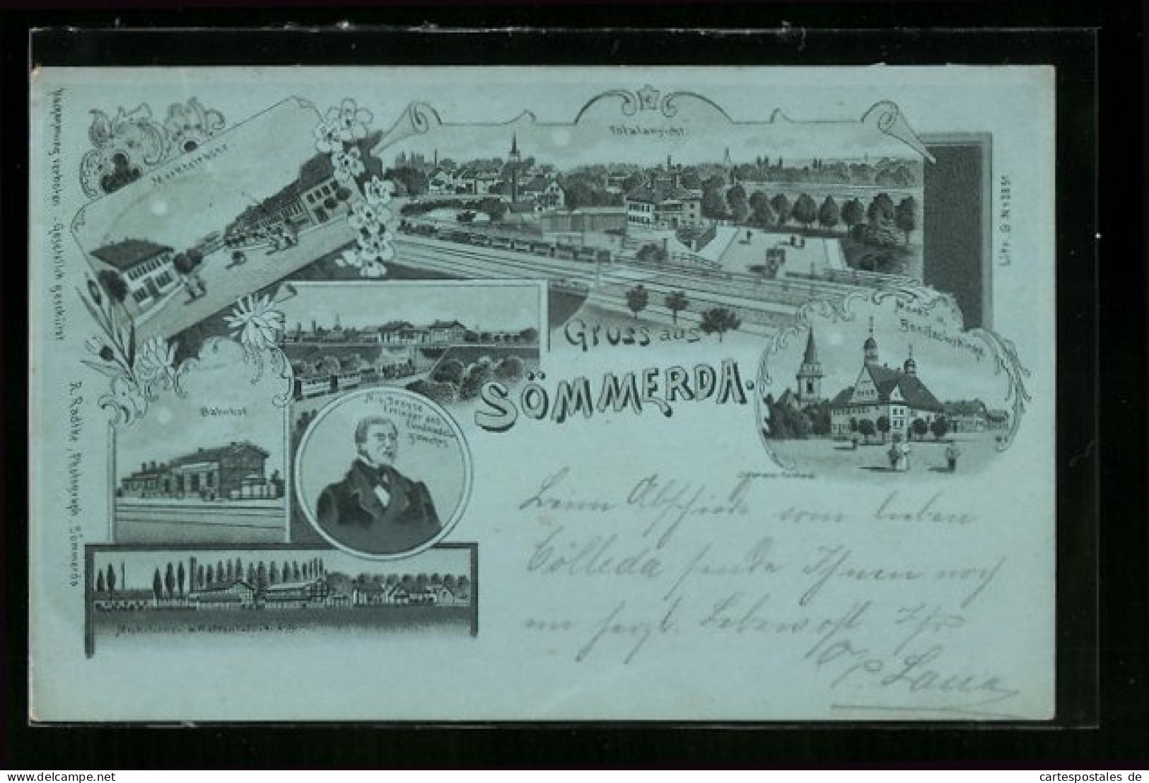 Mondschein-Lithographie Sömmerda, Munitions- und Waffenfabrik AG, Bahnhof, Marktstrasse