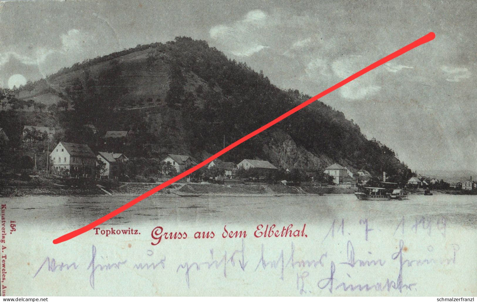 Mondschein Luna AK Topkowitz Dobkovice 1899 Dampfer a Welhotten Tichlowitz Jakuben Kartitz Neschwitz Tetschen Decin