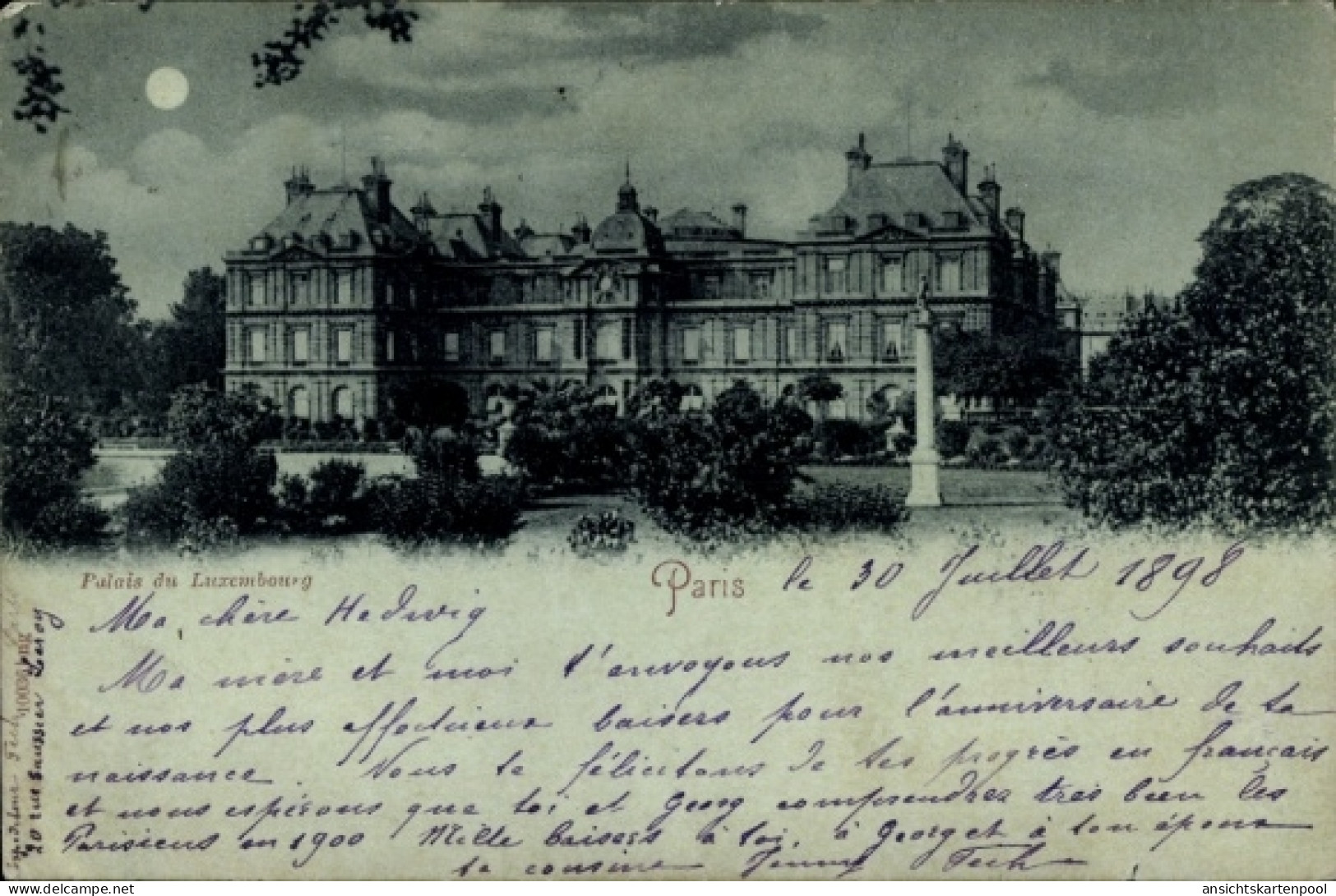 MondscheinAk Paris VI Luxembourg, Palais de Luxembourg bei Nacht