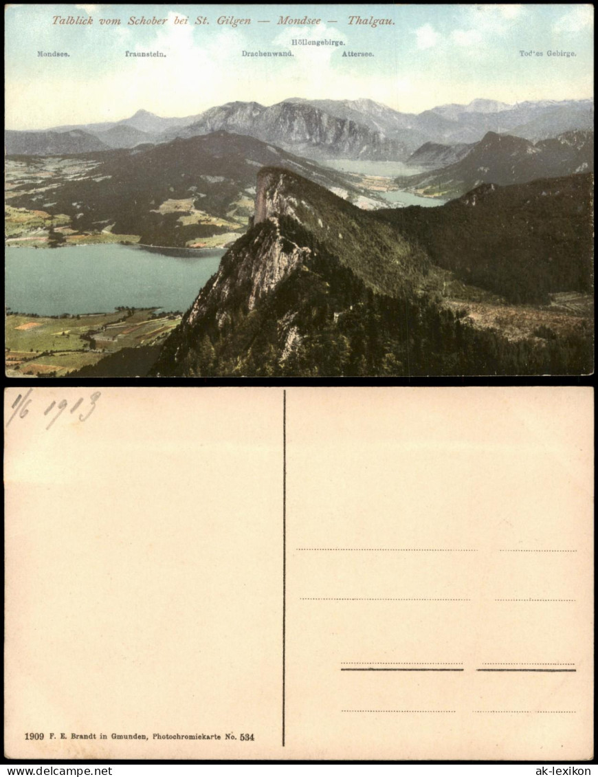 Mondsee Talblick vom Schober auf den Mondsee und die Drachenwand 1909