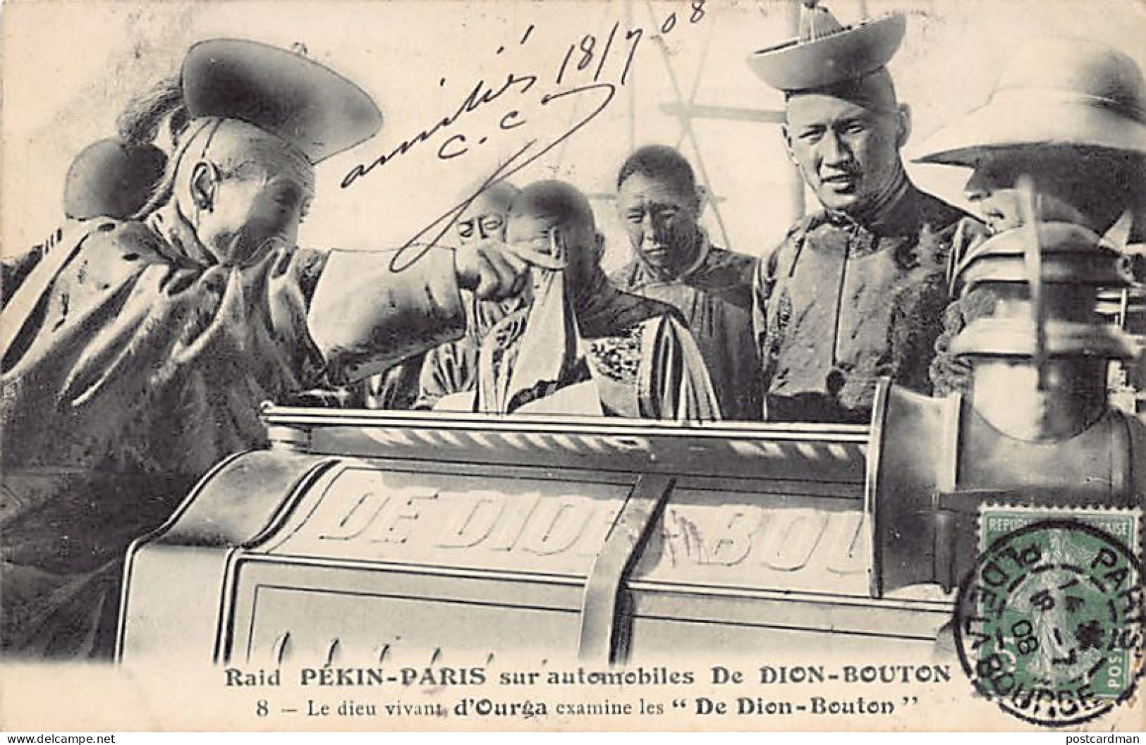 Mongolia - Bogd Khan welcoming the De Dion-Bouton cars of the Paris to beijing race car in 1907
