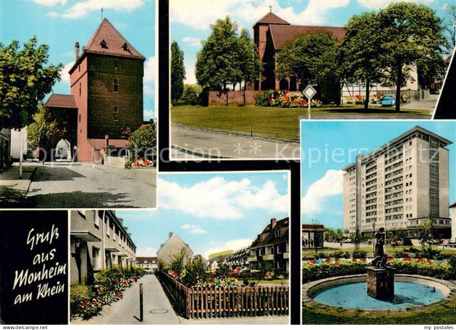 Monheim Rhein Staddtor Kirche Brunnen Hochhaus