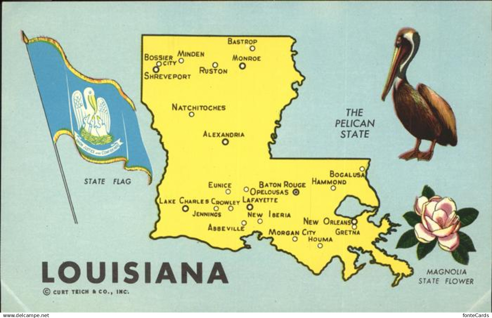 Monroe Louisiana uebersichtskarte Pelikan Flagge