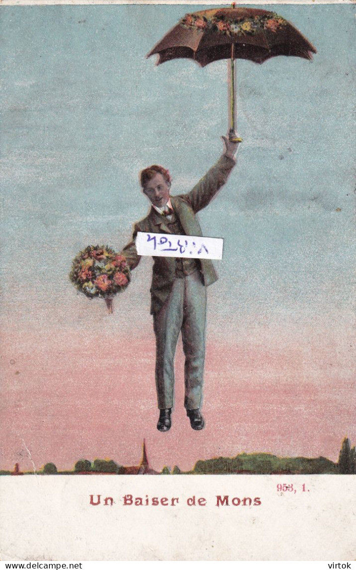 MONS :   un baiser de  mons  (  avec timbre 1 cent  )