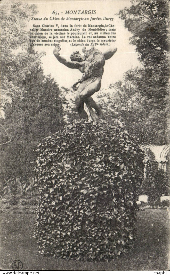 Montargis CPA Statue du chein de Montargis au jardin Durzy