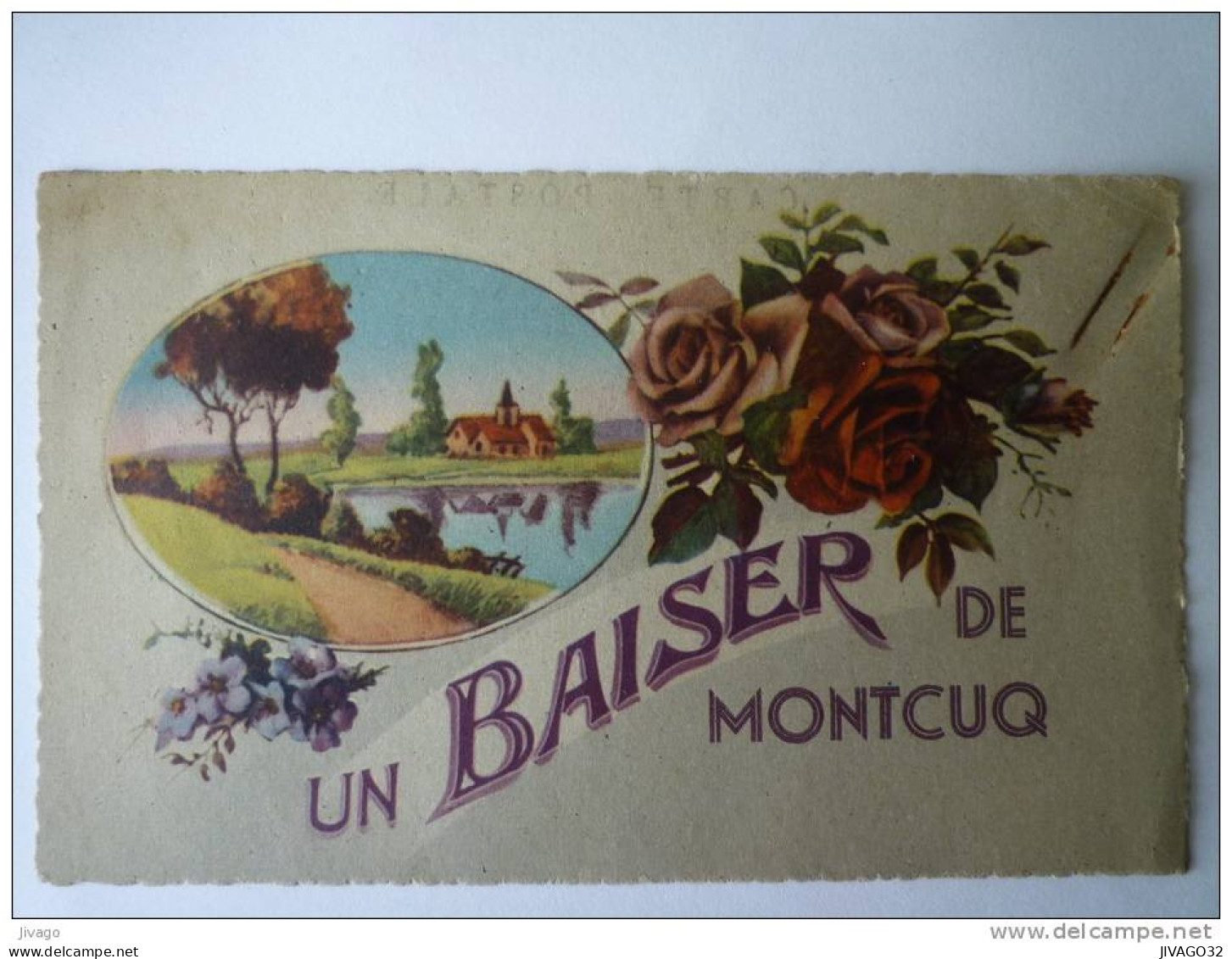 MONTCUQ  (Lot)  : Carte fantaisie  "Un Baiser de  Montcuq"