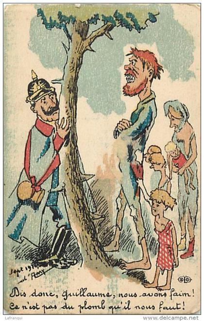 guerre 1914-18 -ref L257- illustrateur d amy -caricature- satirique guillaume 2 le kaiser -la faim  - carte bon etat -