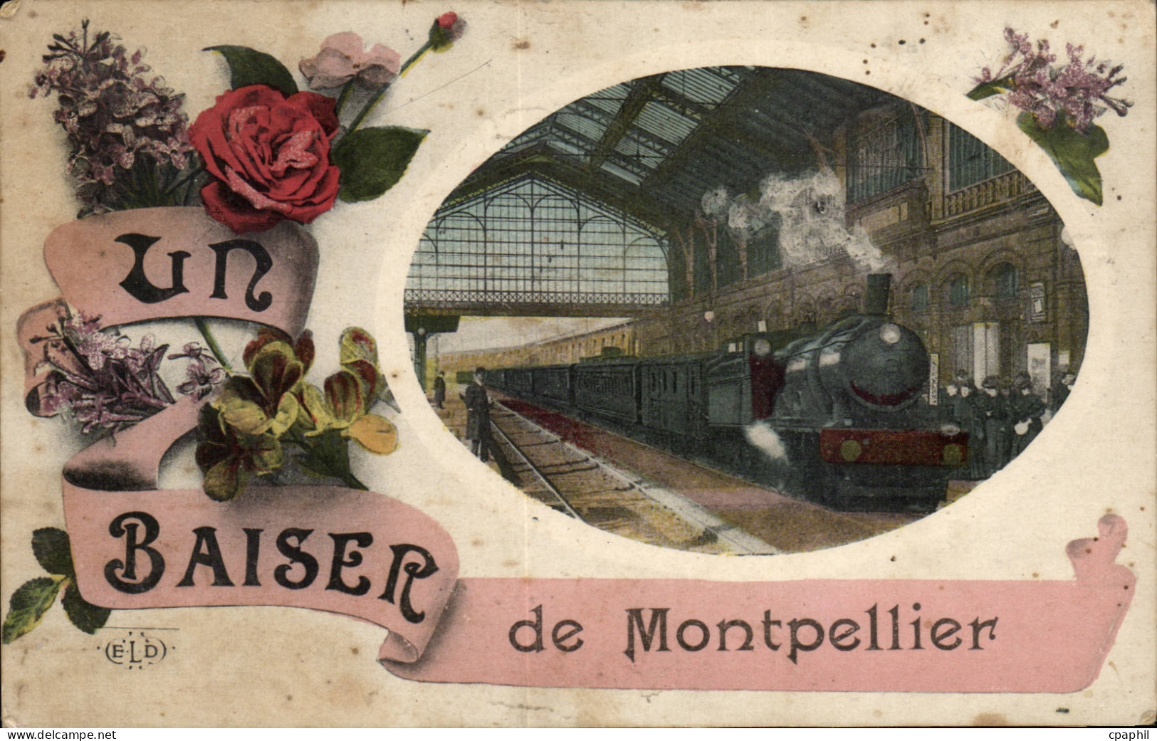 Montpellier - Un Baiser de Montpellier - train - zug - gare - CPA