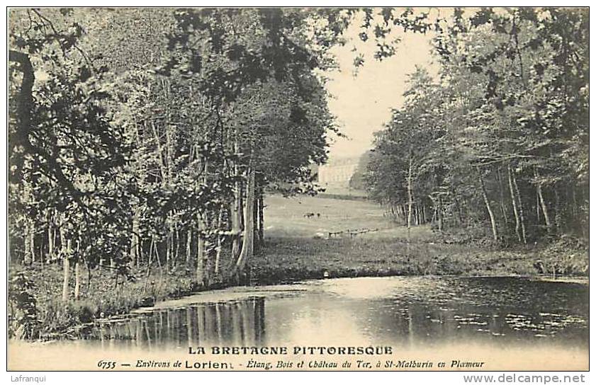 morbihan -ref B768- environs de lorient -etang bois et chateau du ter a st mathurin en ploemeur  - carte bon etat -