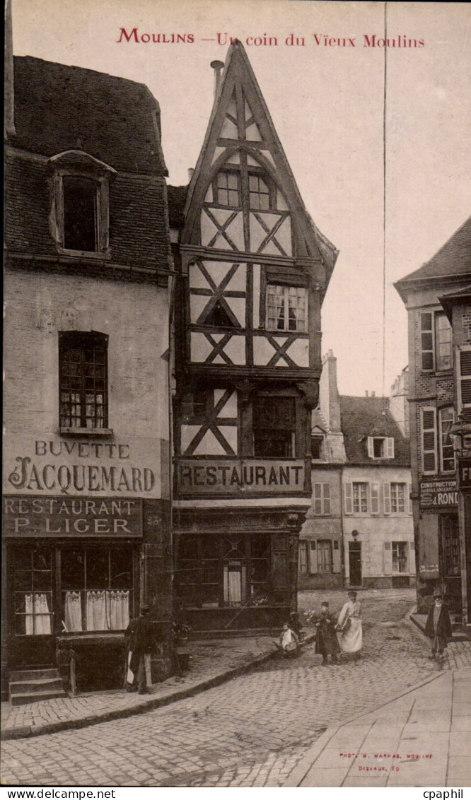 Moulins-Un Coin de Vieux Moulins -CPA Buvette Jacquemard Liger Animee