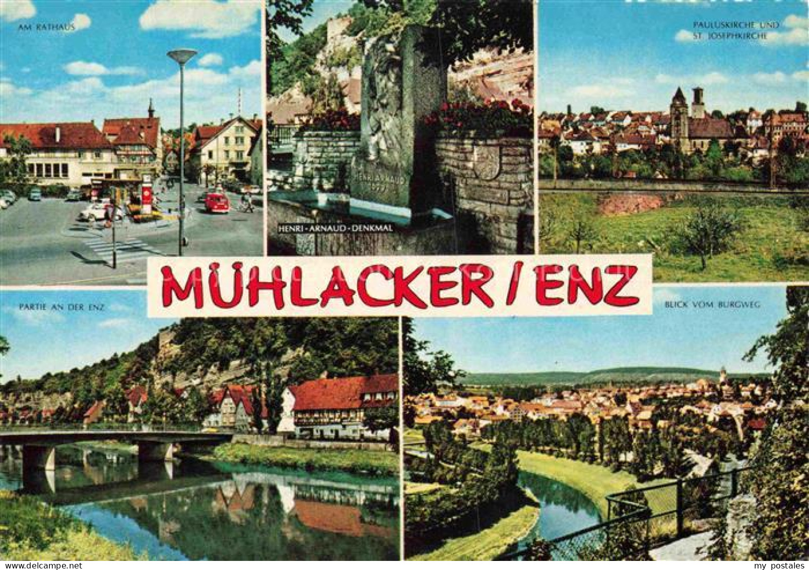 Muehlacker Rathaus Henri-Arnaud-Denkmal Pauluskirche St-Josephskirche Enz Brueck