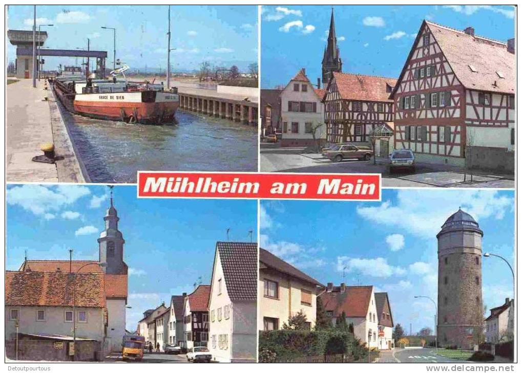 MUELHEIM Mülheim am Main Hessen : Schleuse Pfarrgasse Dietescheim Wasserturm ( peniche )