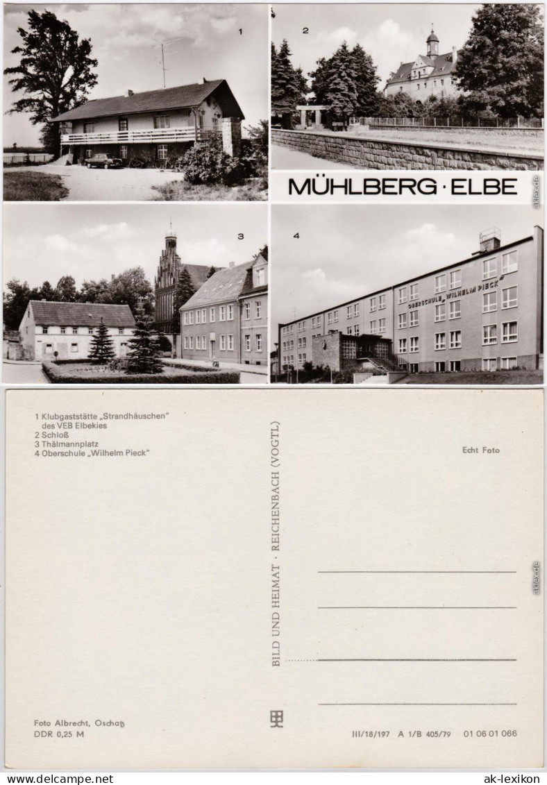 Mühlberg Elbe   Gaststätte, Schloss, Thälmannplatz, Oberschule 1979