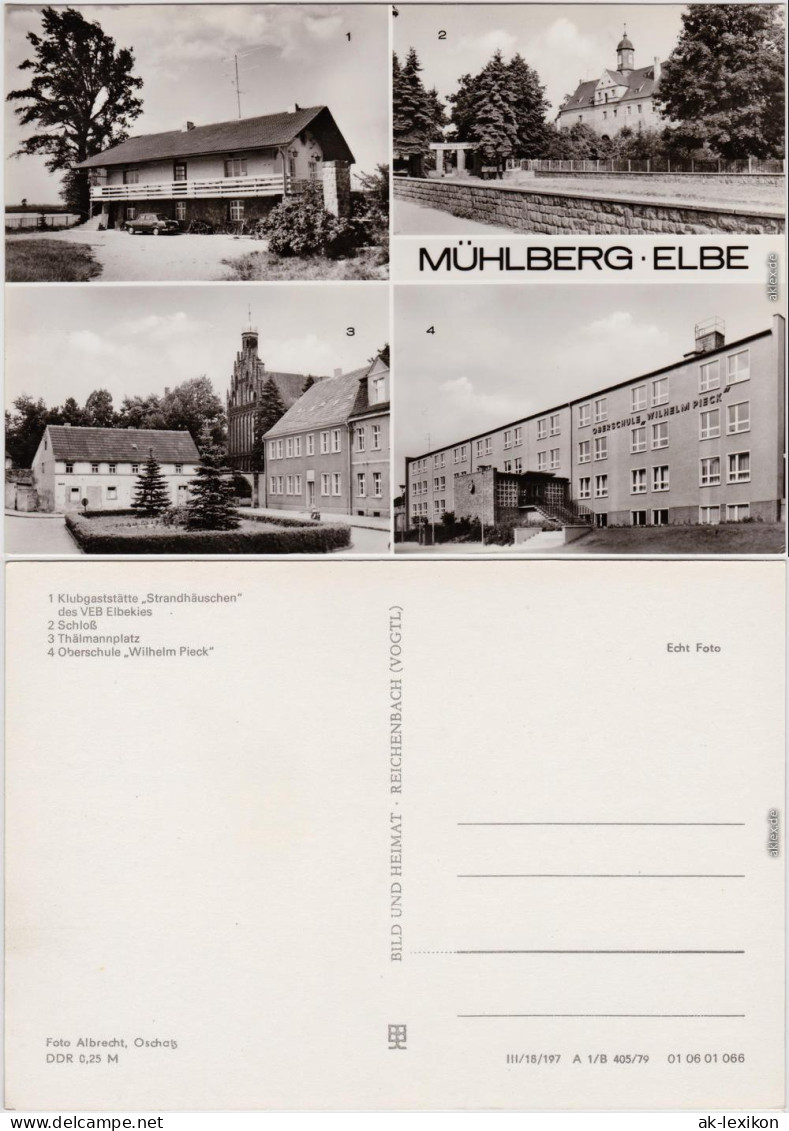 Mühlberg Elbe Miłota Klubgaststätte, Schloss, Thälmannplatz, Oberschule 1979