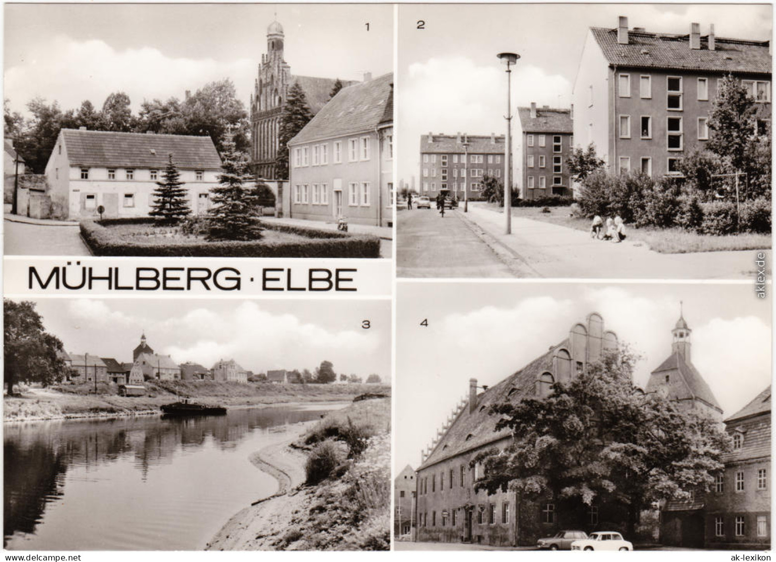 Mühlberg Elbe Miłota Thälmann-Platz, Boragker Straße, Hafen, Rathaus 1979