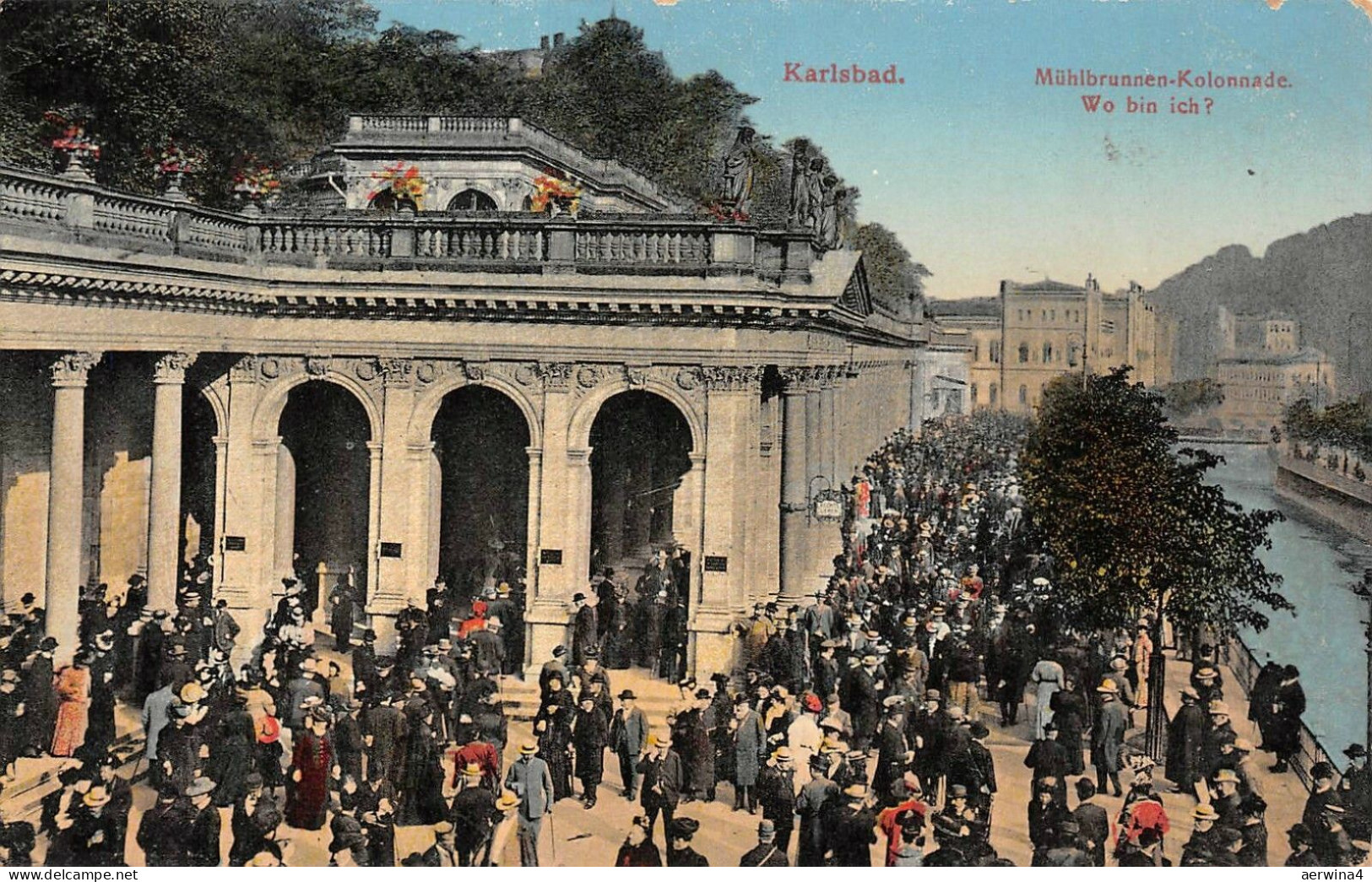 Mühlbrunnen-Kolonnade Karlsbad Böhmen Mähren Postkarte AK 1913