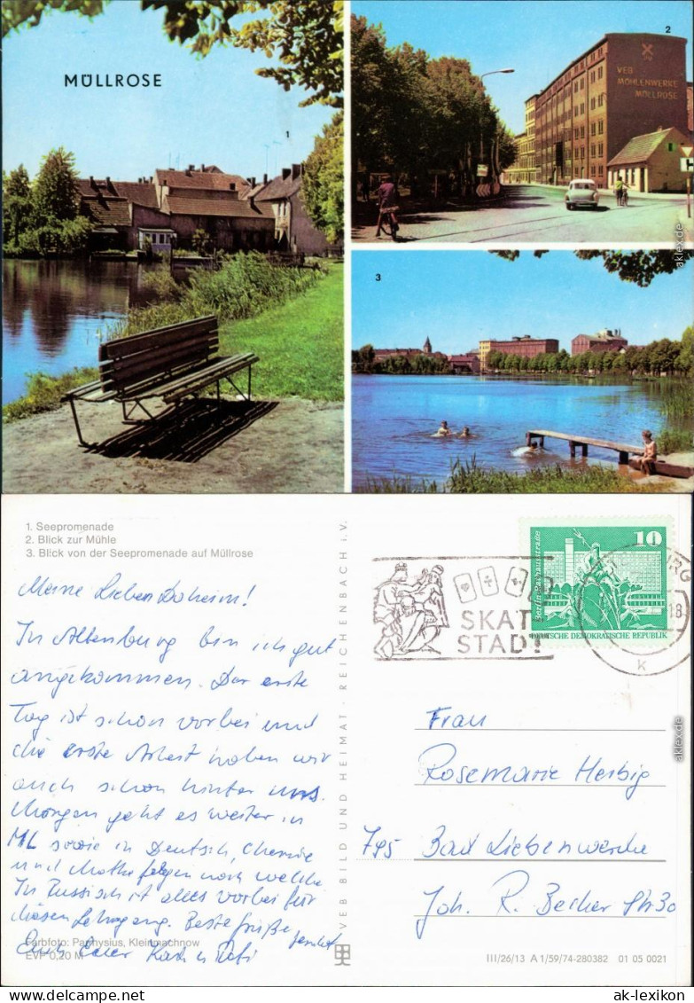 Müllrose Seepromenade, Blick zur Mühle, Blick von der Seepromenade   1974