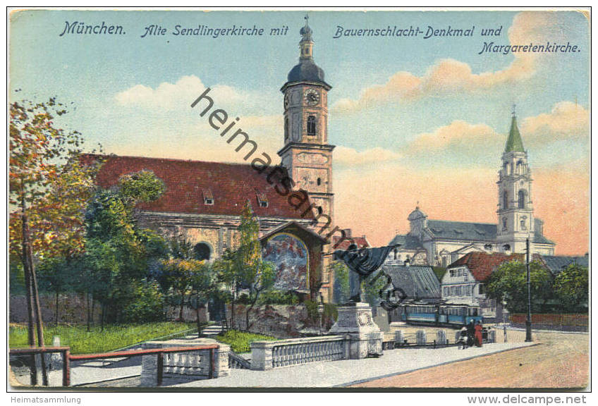 München - Alte Sendlingerkirche mit Bauernschlacht-Denkmal und Margaretenkirche - Verlag Ottmar Zieher München