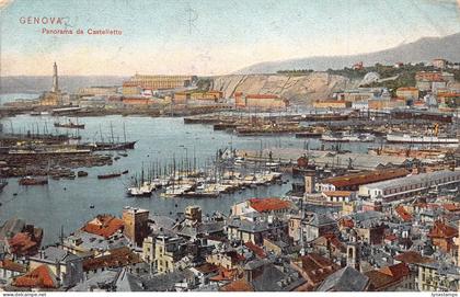 A866 Italy Genova Genoa Panorama da Castelletto Boats 1908 vintage postcard