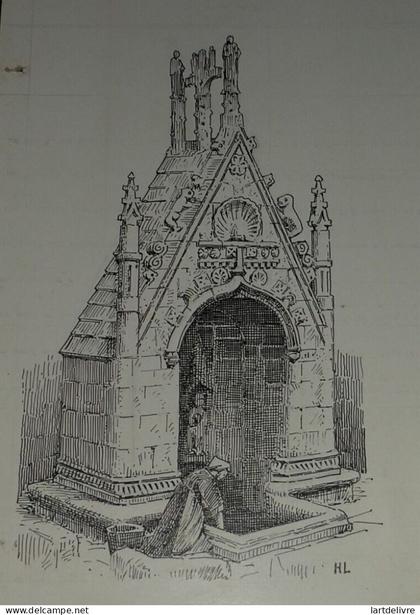 HENRI LAFFILLEE DESSIN ORIGINAL SIGNE FONTAINE DE CLEGUEREC (MORBIHAN)