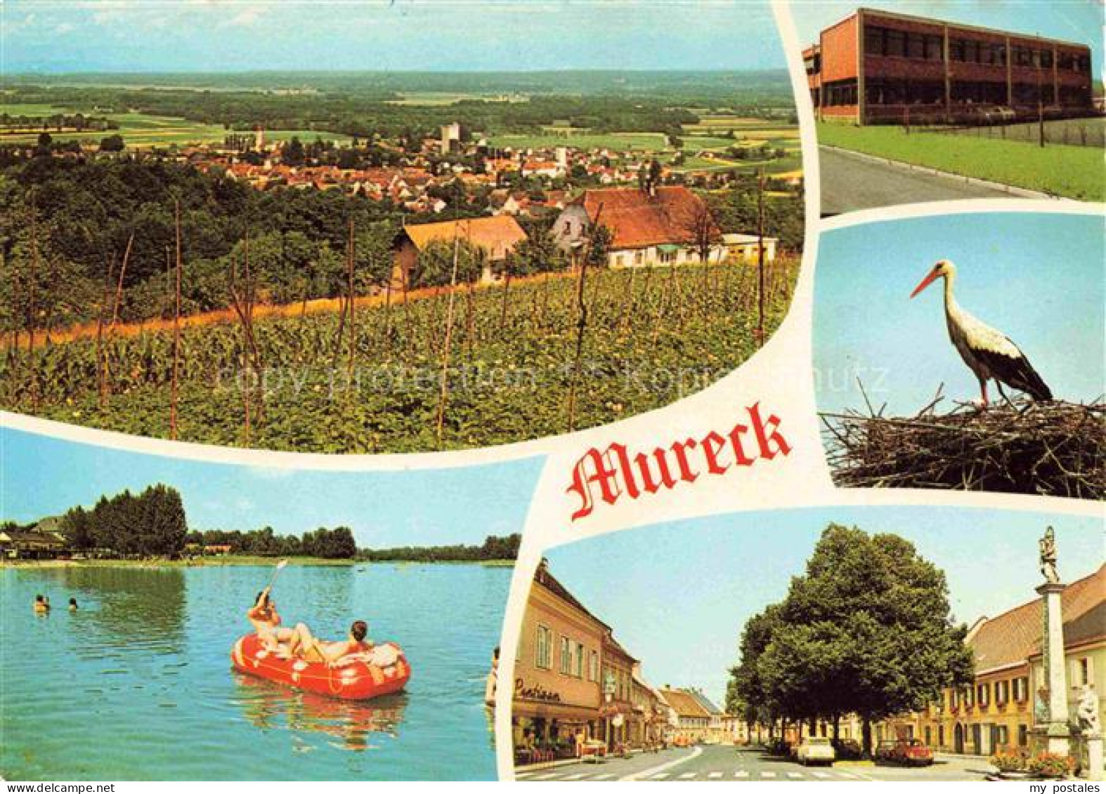 Mureck Steiermark AT Panorama Weinberg Schule Storch-im-Nest Roecksee Schlauchbo