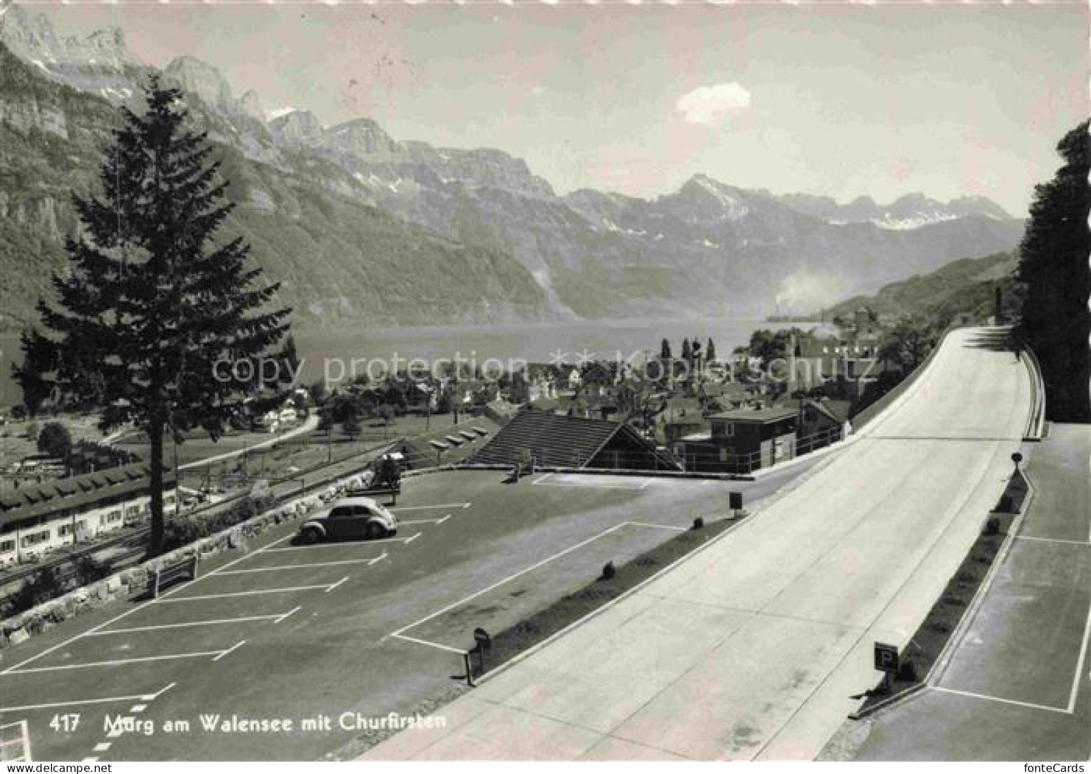Murg Quarten Walensee SG Walensee Churfirsten Dorf Parkplatz Strasse Berge