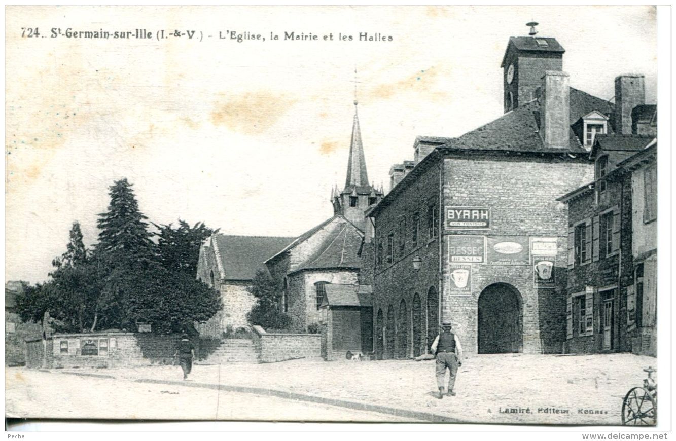 N°62273 -cpa Saint Germain sur Ille -l'église la mairie et les halles-