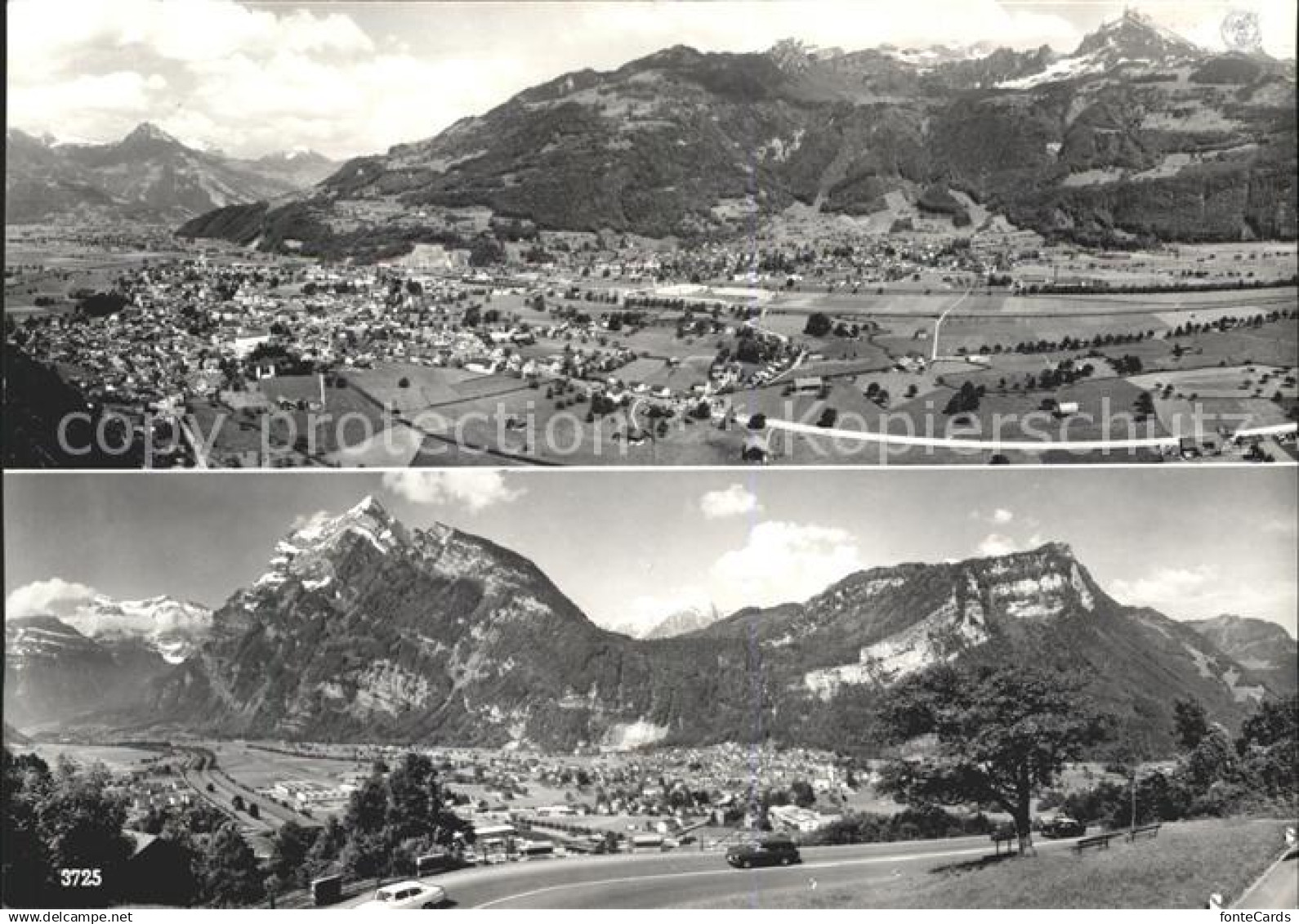 Naefels Gesamtansicht mit Alpenpanorama