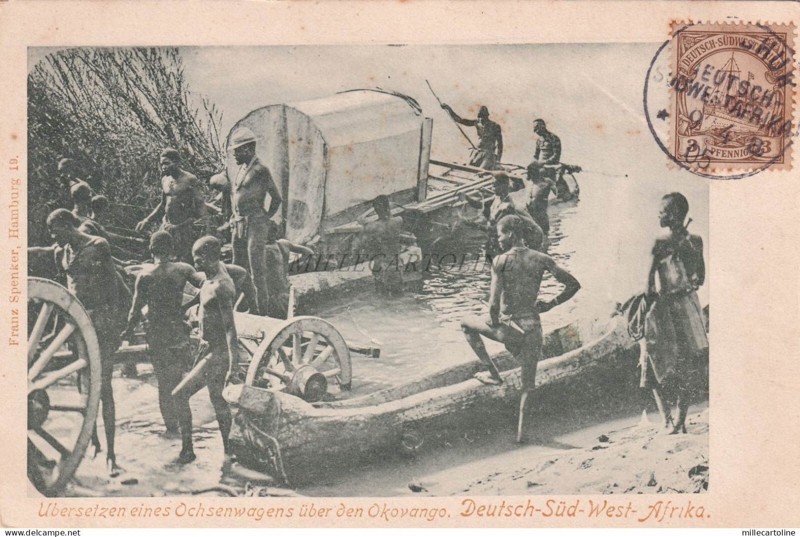 NAMIBIA - Ubersetzen Ochsenwagens Okovango, Deutsch Sudwest Afrika 1905 Postcard