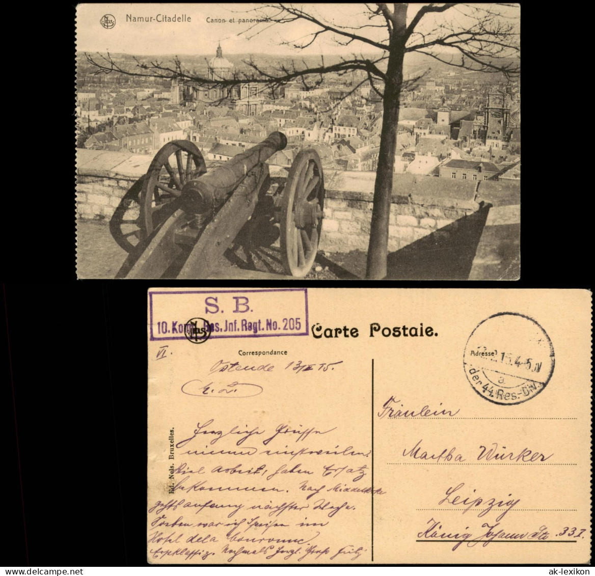 Namur Namen Canon et panorama 1915   1. Weltkrieg als dt. Feldpost gelaufen